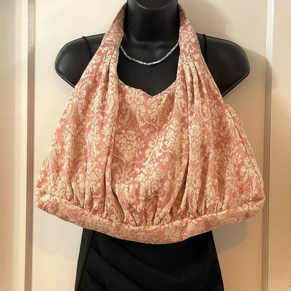 House Purse Day Bag Travel Bag Clay Pink White Damask Large Hobo Bag - Picture 4 of 14